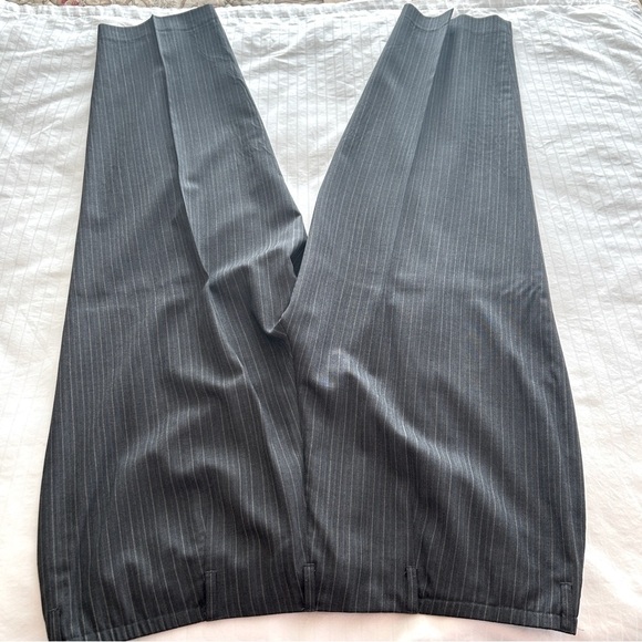 Talbots Pants Charcoal Grey Cream Pin Stripe Wool Classic Plus size 18 W Petite - Picture 6 of 15